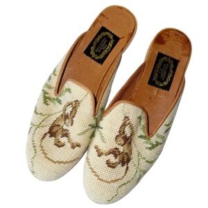 The Larkspur Collection Needle Point Monkey Mules Smoking Slippers Sz 10 Preppy